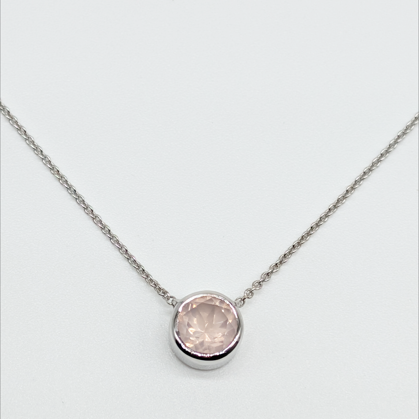 Set of 2 - Round Rose Quartz Sterling Silver Necklaces