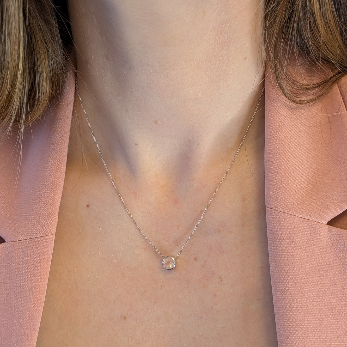 Set of 2 - Round Rose Quartz Sterling Silver Necklaces