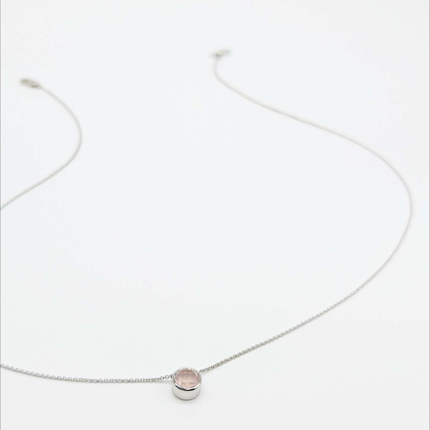 Set of 2 - Round Rose Quartz Sterling Silver Necklaces