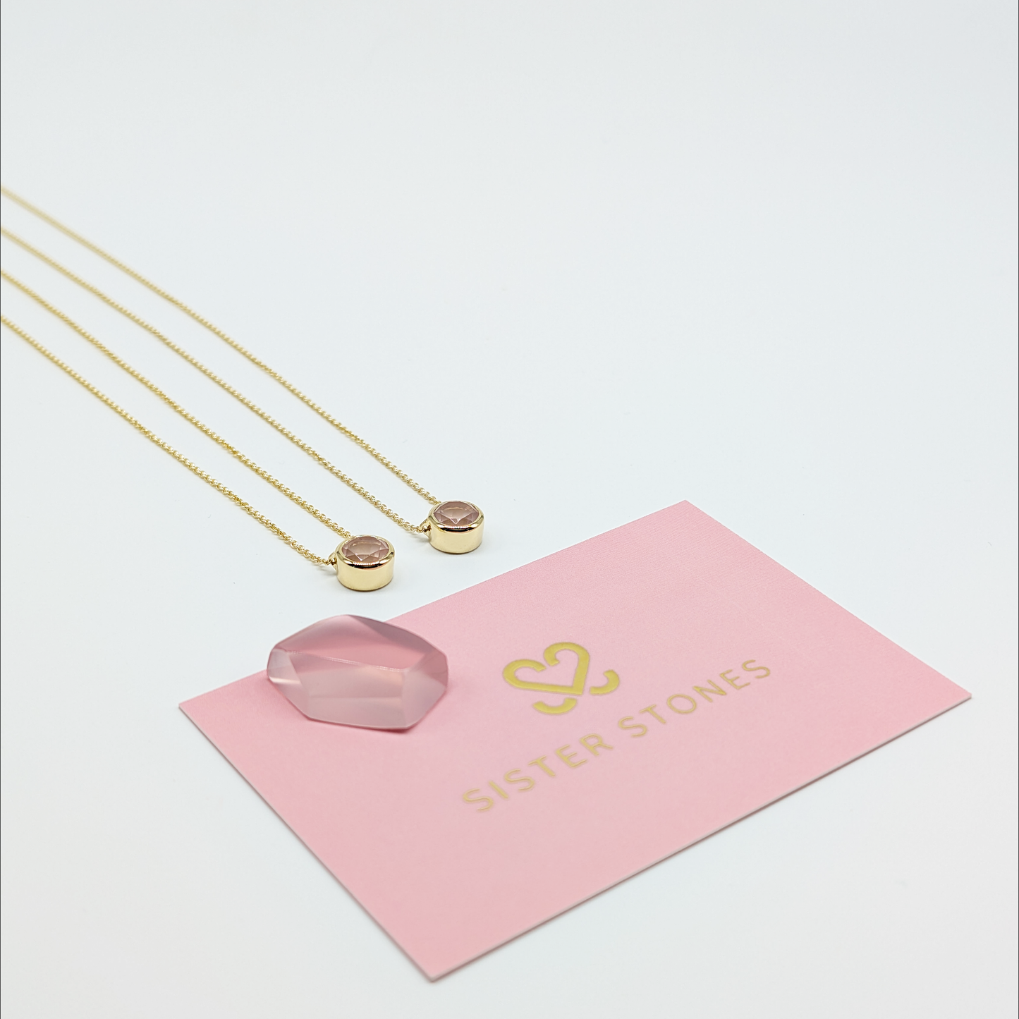 Set of 2 - Round Rose Quartz 18k Vermeil Necklaces