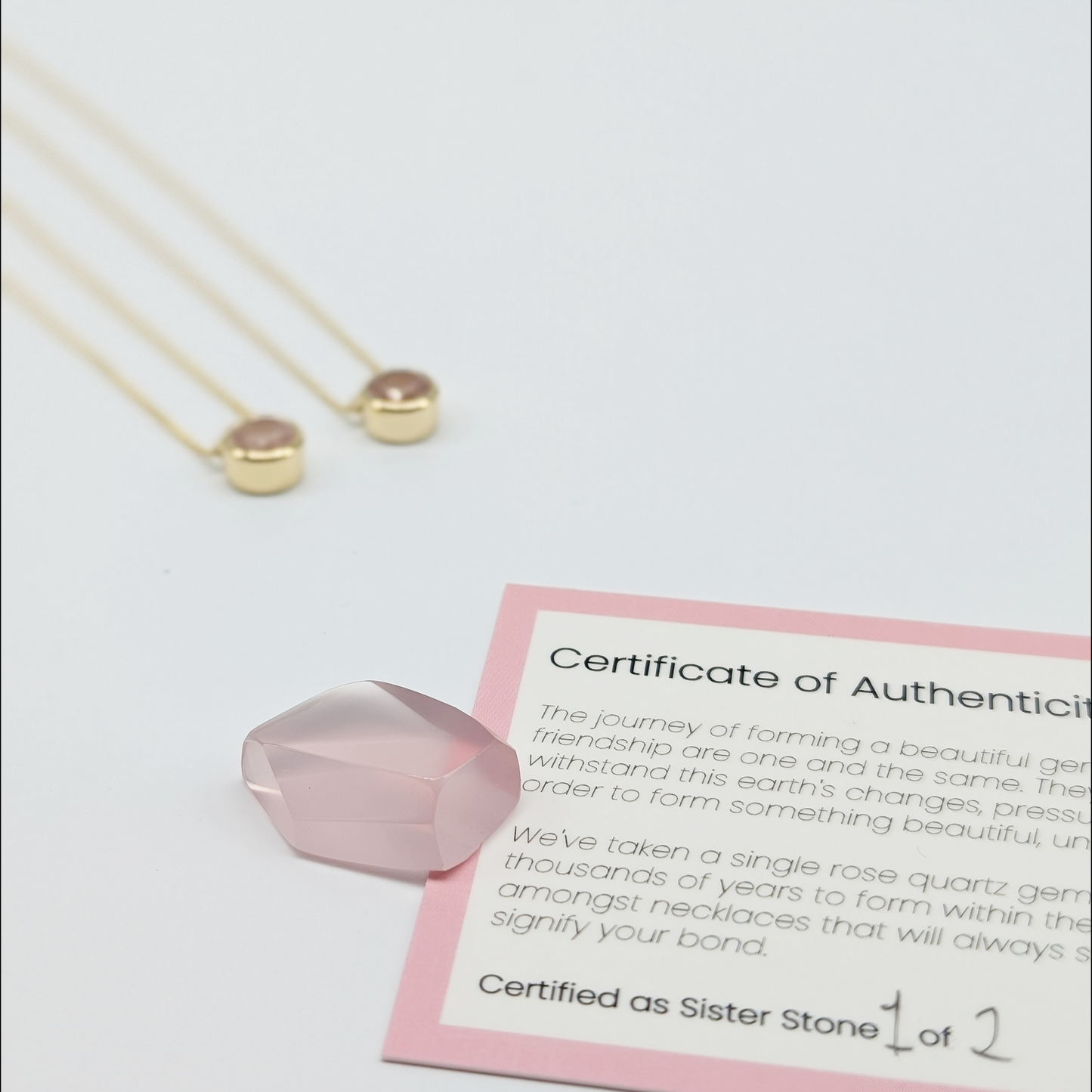 Set of 2 - Round Rose Quartz 18k Vermeil Necklaces