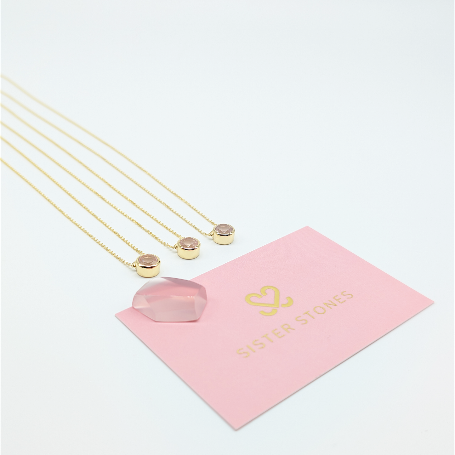 Set of 3 - Round Rose Quartz 18k Vermeil Necklaces