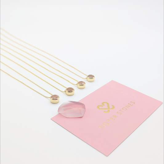 Set of 4 - Round Rose Quartz 18k Vermeil Necklaces