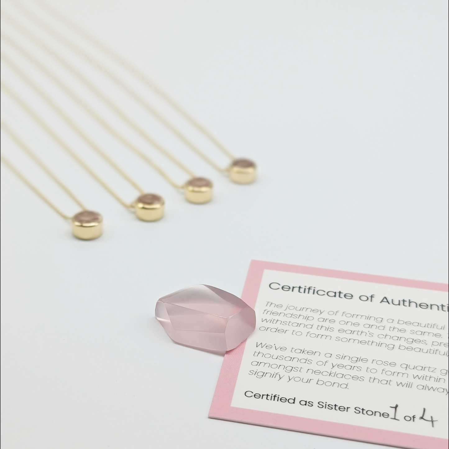 Set of 4 - Round Rose Quartz 18k Vermeil Necklaces