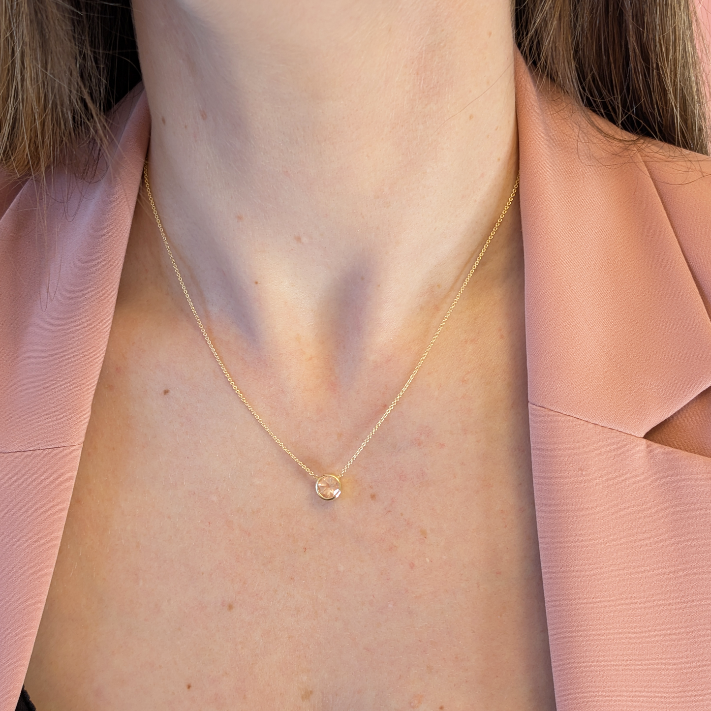 Set of 2 - Round Rose Quartz 18k Vermeil Necklaces