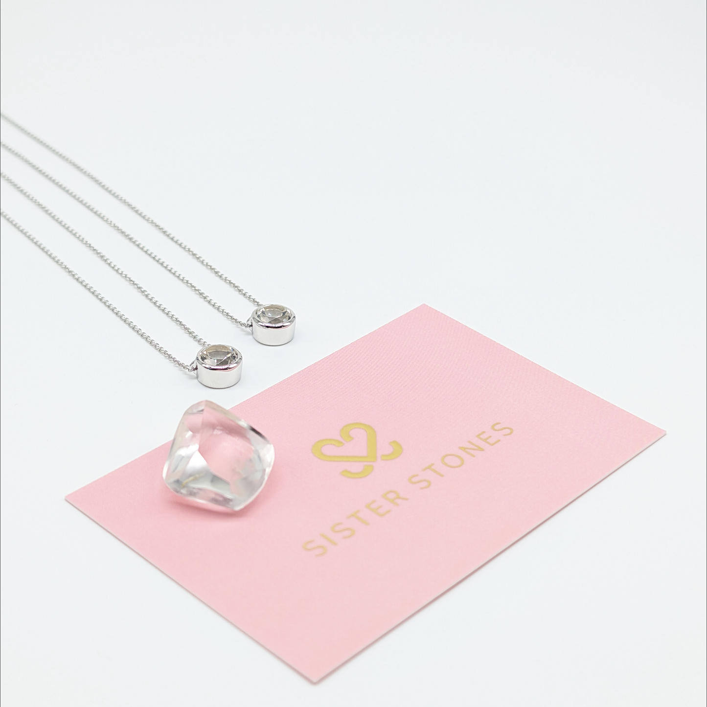 Set of 2 - Round White Topaz Sterling Silver Necklaces