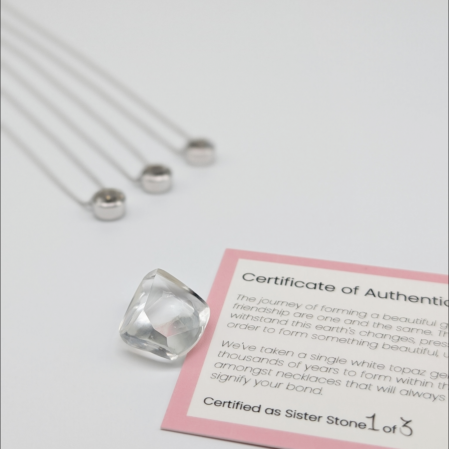 Set of 3 - Round White Topaz Sterling Silver Necklaces
