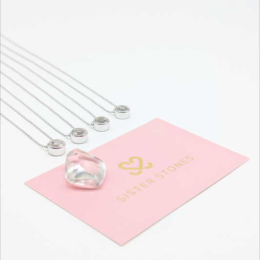 Set of 4 - Round White Topaz Sterling Silver Necklaces