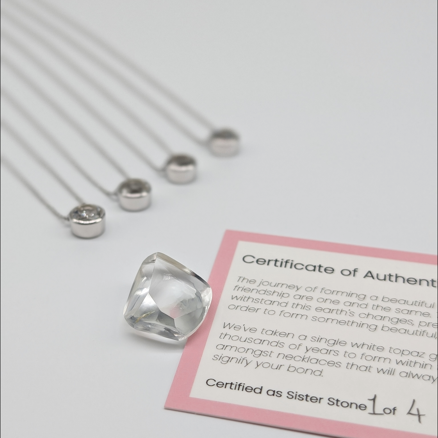 Set of 4 - Round White Topaz Sterling Silver Necklaces