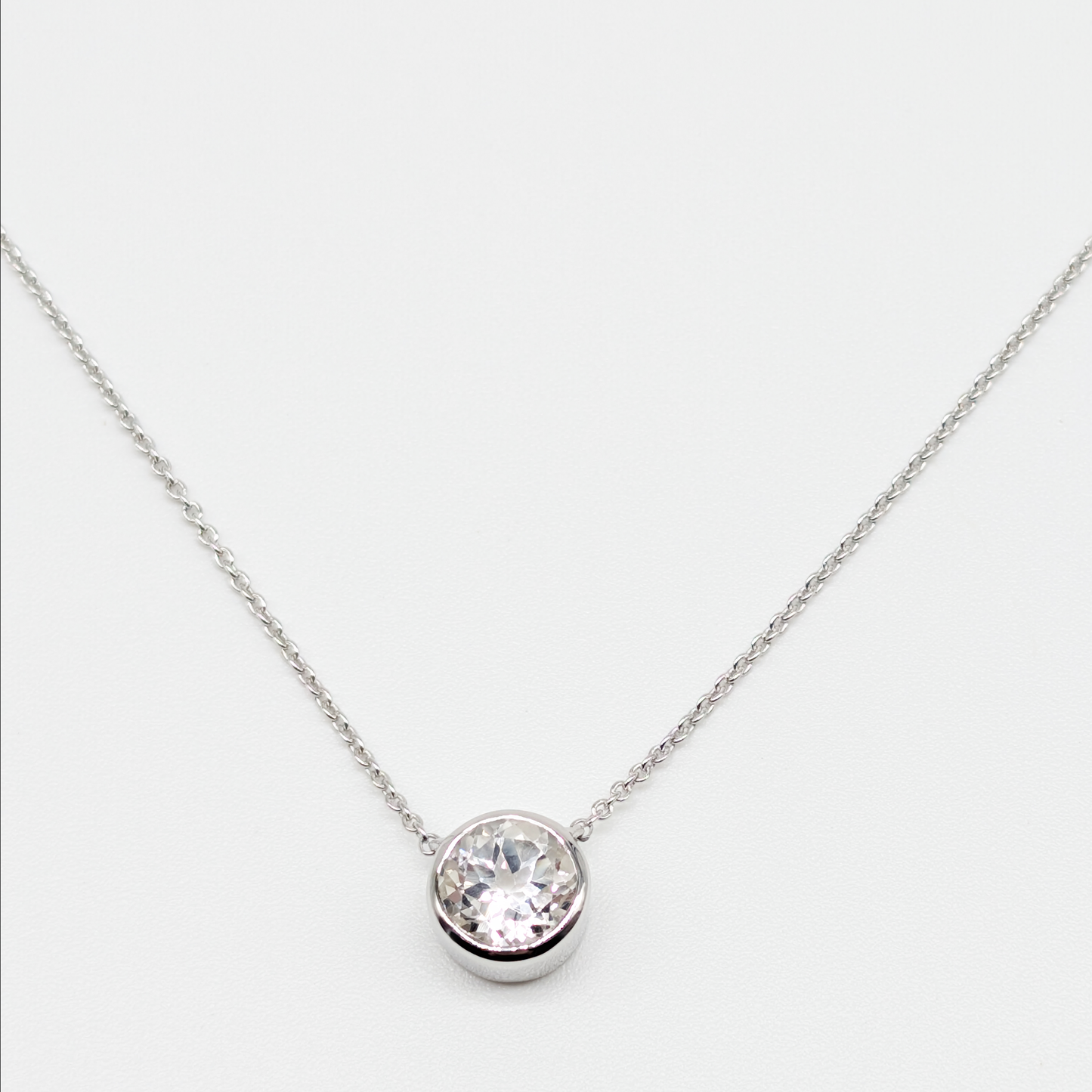 Set of 2 - Round White Topaz Sterling Silver Necklaces
