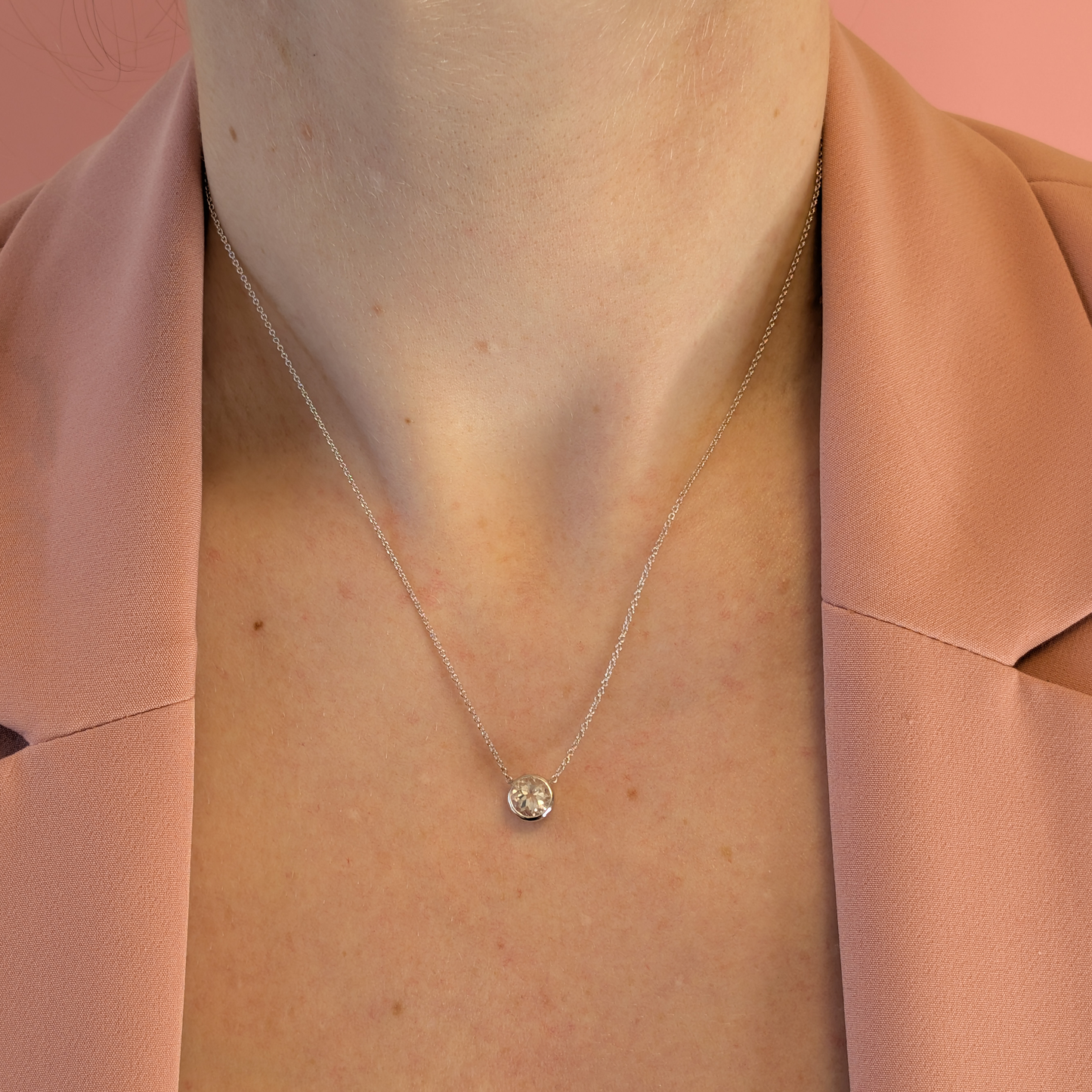 Set of 2 - Round White Topaz Sterling Silver Necklaces