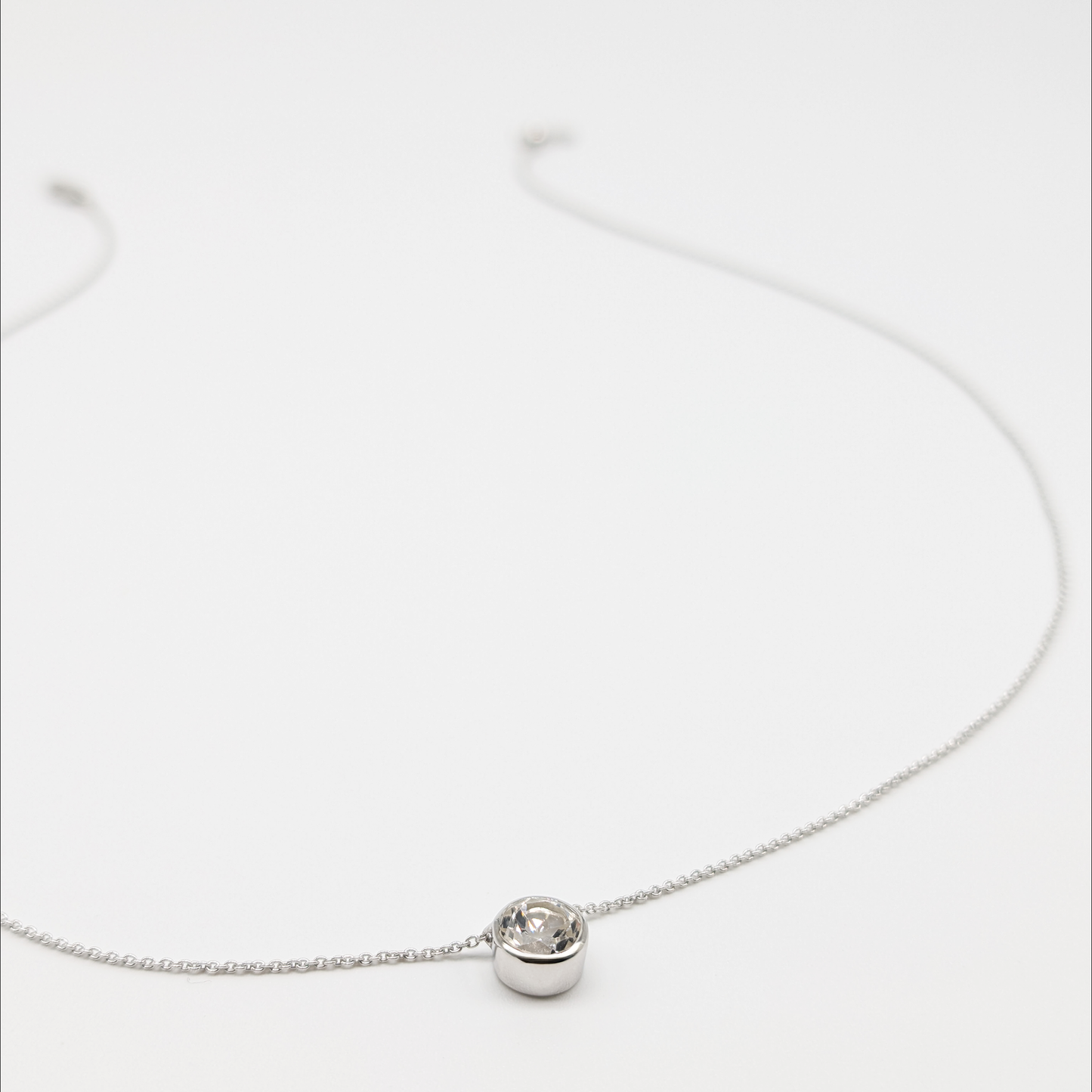 Set of 2 - Round White Topaz Sterling Silver Necklaces